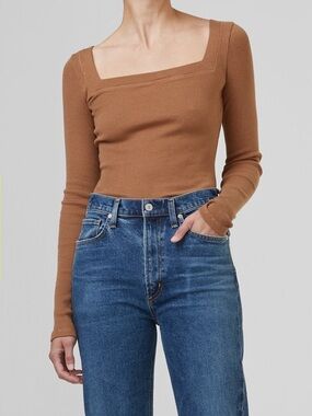 Citizens of Humanity Marisol Square Neck Shirt French Toast Brown Large NWT New